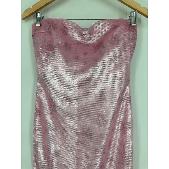 LoveShackFancy Stasia Sequin Midi Dress Floral Strapless Sparkle Flamenco Pink - Picture 8 of 16